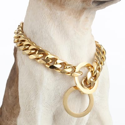 Collier pour chien en acier inoxydable 15 MM Premium Chaîne Dorée Maillon Cubain Élégant Chaîne d'entraînement résistante P pour grands chiens Doberman Pitbull Rottweiler 24inch (61cm) -15MM or