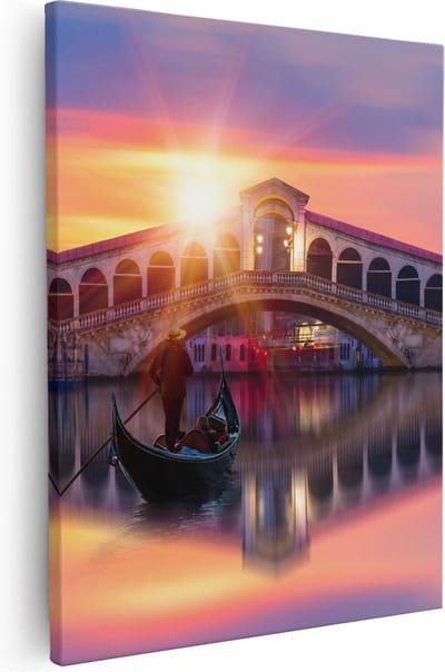Artaza Canvas Schilderij Rialtobrug - 40x50 cm - Wanddecoratie Venetië - Muurdecoratie Zonsondergang - Kamer Accessoires Italië