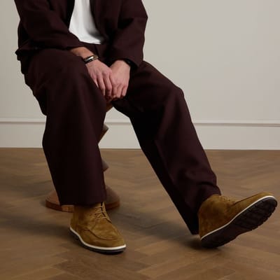 Manfield - Heren - Cognac suède veterschoenen - Maat 40