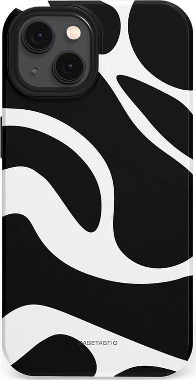 Casetastic Hoesje Geschikt voor Apple iPhone 13 Magsafe - Stijlvolle Beschermende Duo-layer Case - Zwart Wit Golven