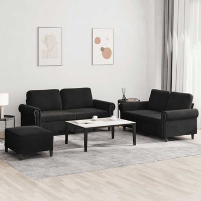 vidaXL - 3-delige - Loungeset - met - kussens - fluweel - zwart