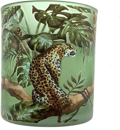 Waxinelicht houder - Theelicht houder - Panter on Green - 8cm hoog - Glas - 3 Stuks in doosje - Ook leuk om als klein vaasje te gebruiken.