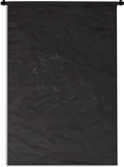 Wandkleed Line-art Koppel - 6 - Line-art illustratie kussend koppel op een zwarte achtergrond Wandkleed katoen 120x180 cm - Wandtapijt met foto XXL / Groot formaat!