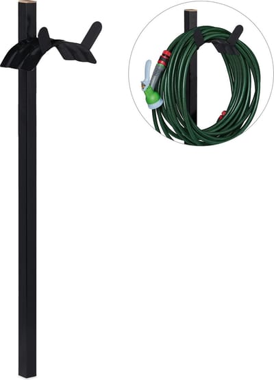 staande tuinslanghouder - voor tuinslang tot 61 m - 107,5 x 25 x 18 cm - staal - zwart