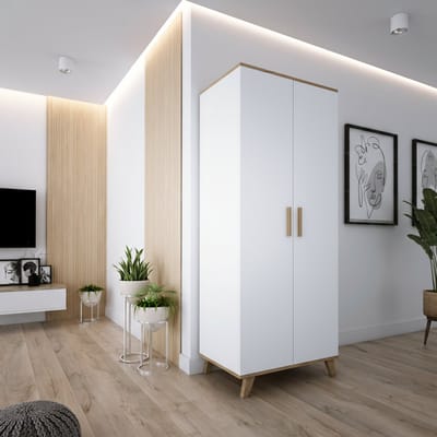 Meubel Square - Kledingkast SINDI - Wit / Eiken - 195x80x50cm - Garderobekast