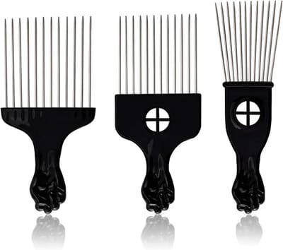 Set van 3 metalen afrokammen en haarplukkammen voor professionele haarkappers