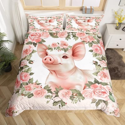 Roze Varken Beddengoed Set King Queen Slapend Varken Dekbedovertrek Voor Kinderen Jongens Meisjes Kawaii Dieren Dekbedovertrek Met 2 Kussenslopen 150x200cm 3pcs