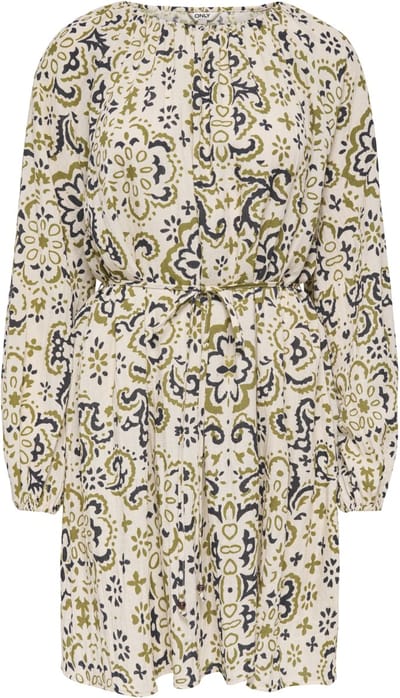 Only Jurk Onlazzy L/s Short Belt Dress Wvn Ex 15381126 Cloud Dancer/green Black Dames Maat - XS