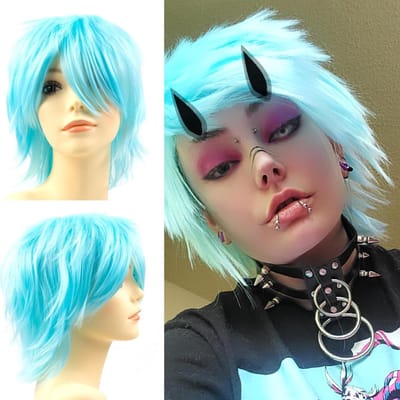 Korte Lichtblauwe Anime Perücke voor Cosplay en Halloween Kostuums voor Mannen en Vrouwen