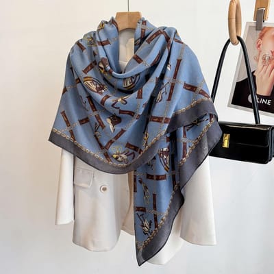 130X130cm Foulard Carré en Soie Satinée à Imprimé de Luxe pour Femmes Été Protection Solaire Châle Hijab Foulard de Cou Bandana Wrap Mode One Size gray