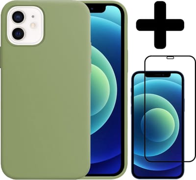 Hoesje - Met Screenprotector - Geschikt voor Apple iPhone 12 - Sterk & Shockproof - Telefoon Hoes - Back Cover - Siliconen Case - Telefoonhoes - Groen