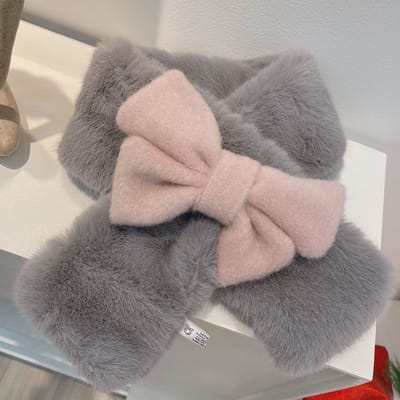 Écharpe d'hiver ultra chaude pour femme avec nœud en peluche épaisse gray