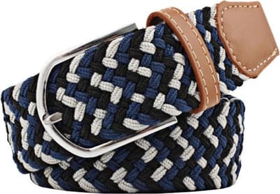 Fako Fashion® - Elastische Riem - Canvas - Elastisch - Gevlochten - 105cm - Blauw/Grijs/Zwart
