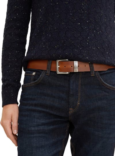 Tom Tailor - TTTOM leren riem met vierkante gesp - Maat 90 - light brown uni