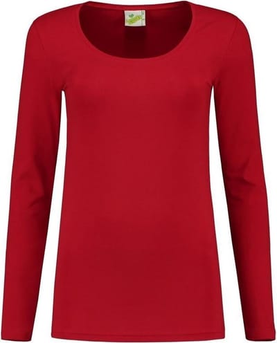 Lemon & Soda Bodyfit T-shirt - dames - lange mouwen - rood - basic shirts - katoen/elasthan M