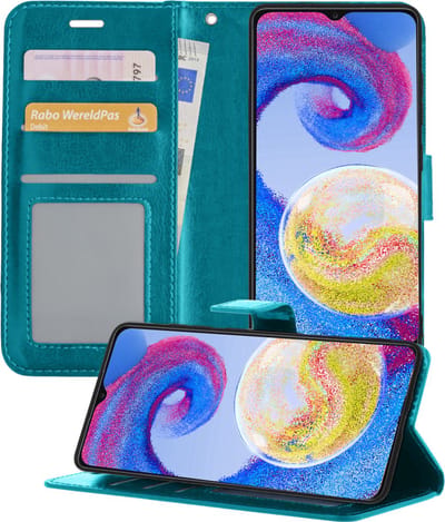 Hoesje - Geschikt voor Samsung Galaxy A04s - Luxe Bookcase - Walletcase Hoes - Portemonnee - Cover - Telefoonhoes - Turquoise