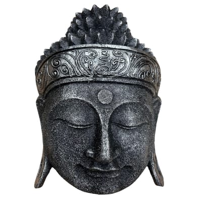 Ancient Wisdom - Decoratief beeld - Boeddha-hoofd 25 cm zilverkleurig - beeldje - woonaccessoire - interieurdecoratie - meditatief - zen decor