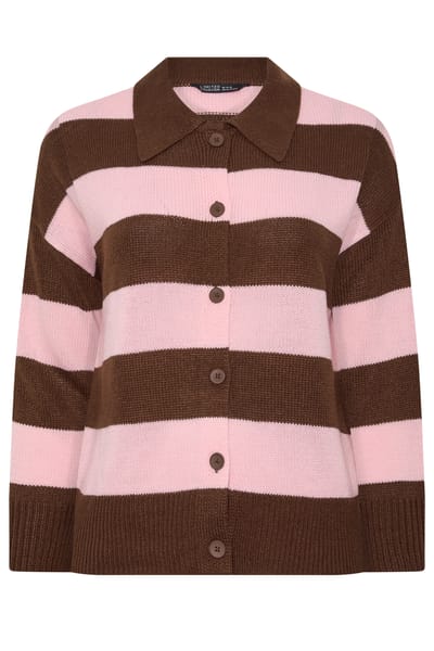 Limited Collection Chocoladebruin En Roze Gestreept Vest Size 40-42