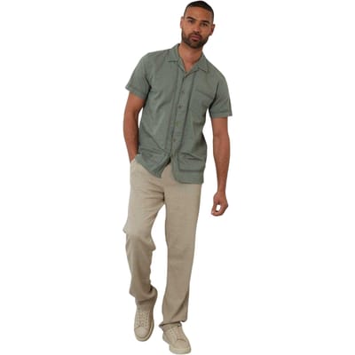 Threadbare Heren Haaktrim Korte Mouwen Shirt (Salie)