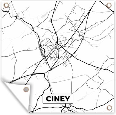 Tuin poster Stadskaart – Plattegrond – België – Zwart Wit – Ciney – Kaart - 200x200 cm - Tuindoek