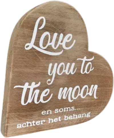 Teksthart XL 25x25cm love you to the moon naturel hout| WA2666 | Woodart | Stoer & Sober Woonstijl
