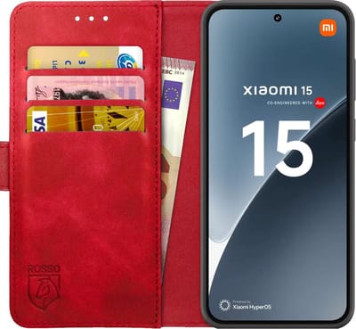 Rosso Element Geschikt voor Xiaomi 15 | Wallet Book Case | Portemonnee Hoesje | 3 Pasjes | Magneetsluiting | Stand Functie | Rood