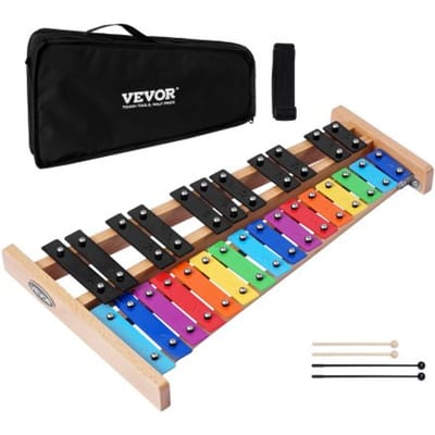 VEVOR Glockenspiel, 27-Tonig, Professioneel Xylofoon-Percussie-Instrument, met SPCC-Toetsen en Kleurrijke Metalen Toetsen, Inclusief 4 Kloppers, Draagtas, Muziekinstrumentenset voor Beginners