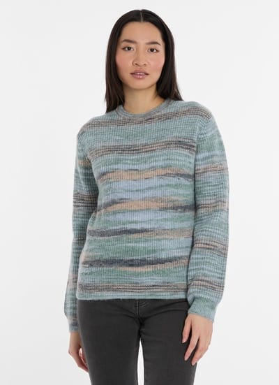 Ragwear - Trui Fifina blue/groen streep ronde hals - maat L