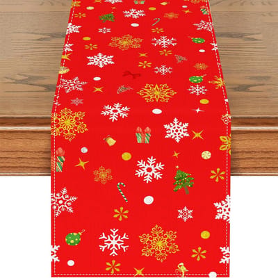 Tafelloper Kerstmis rood 33 x 183 cm moderne tafelloper Kerstmis tafel rood kerstbomen en sneeuwvlokken kersttafel ldealen kerstfeesten tafeldecoratie