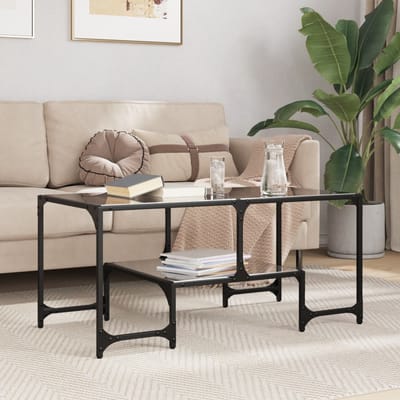 vidaXL - Salontafel - met - zwart - glazen - blad - 98,5x50x45 - cm - staal