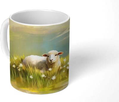 Mok - Koffiemok - Schaap - Weide - Groen - Mokken - 350 ML - Beker - Koffiemokken - Theemok