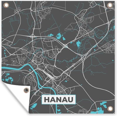 Tuin poster Blauw – Duitsland – Plattegrond – Stadskaart – Kaart – Hanau - 200x200 cm - Tuindoek