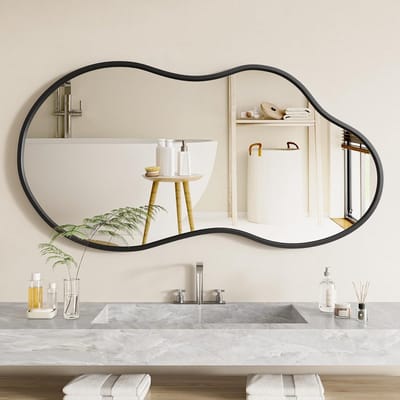 Asymmetrische Ovale Wandspiegel Zwart Metaal 50x90 cm Unieke Vorm voor Badkamer Slaapkamer Woonkamer