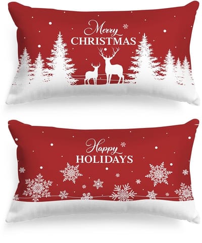 Dailygoods- Kussensloop 40 x 81 cm - Set van 2 - Kerstdecoratie - Sneeuwvlokken/eland - Duurzaam katoen - Geschikt voor kinderen/huisdieren - Decoratieve Kussensloop