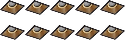 Spot Armatuur 10 Pack - Proma Zano Pro - GU10 Inbouwspot - Vierkant - Zwart/Goud - Aluminium - Kantelbaar - 93mm