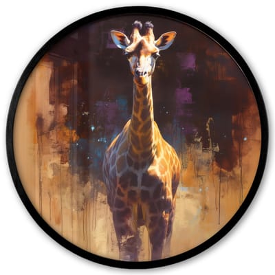 Poster in lijst Rond - Fotolijst 40x40 cm - Posters - Giraf - Bruin - Abstract - Geschilderd - Ronde posterlijst zwart - Decoratie - Wanddecoratie woonkamer - Muurdecoratie slaapkamer