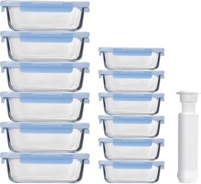 container met deksel, vershouddozen met deksel, glazen potten met deksel, set voor magnetron, oven, diepvriezer, vaatwasser