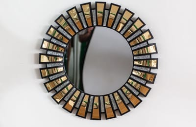 VL HOME Spiegel rond 70cm zwart met goud, wandspiegel
