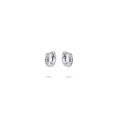 Jewels Inc. - Oorbellen - Oorringen met Scharnier - Vlak gezet met Zirkonia met scharnier - 3mm Breed - 12mmØ - Gerhodineerd Zilver 925