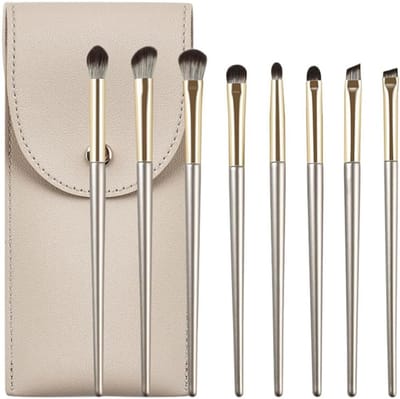 Make-up kwastenset, 8 stuks, oogschaduw-kwastenset met PU-tas, oogkwast, make-upkwast, make-up, foundationkwast, cosmeticakwast voor oogschaduw, wenkbrauwen, eyeliner, blending (goud)