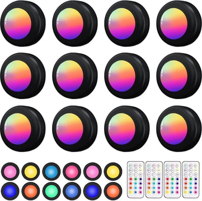 ibettertec - 12 stuks LED kast wand nacht lamp - verlichting - 16 kleuren inclusief afstandbieding - nachtlampje - woonkamer slaapkamer - Trapverlichting draadloos - op batterijen