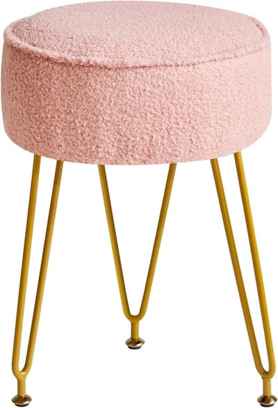 Ronde Voetsteun - Fluwelen Poef - Make-up Zitting - Verstelbare Poten - 32 x 44 cm - Roze