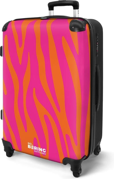 NoBoringSuitcases.com® - Koffer groot - Rolkoffer lichtgewicht - Reiskoffer op 4 wielen met roze oranje zebraprint - Vakantie - Grote trolley XL - 20 kg bagage - Hardcase valies met TSA slot