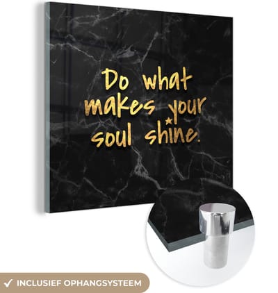 MuchoWow® Glasschilderij 50x50 cm - Schilderij acrylglas - Quotes - Shine - Goud - Marmer - Foto op glas - Schilderijen