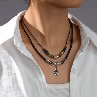 Helin life Klassieke ketting heren - Kettingen set- Schakelketting - Kralenketting-Vintage - 2 stuks -Cadeau voor Man -Houten kralen-Alleen dragen-Mannen Cadeautjes