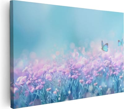 Artaza Canvas Schilderij Bloemenveld - 30x20 cm - Klein - Wanddecoratie Vlinders - Muurdecoratie Woonkamer - Kamer Accessoires