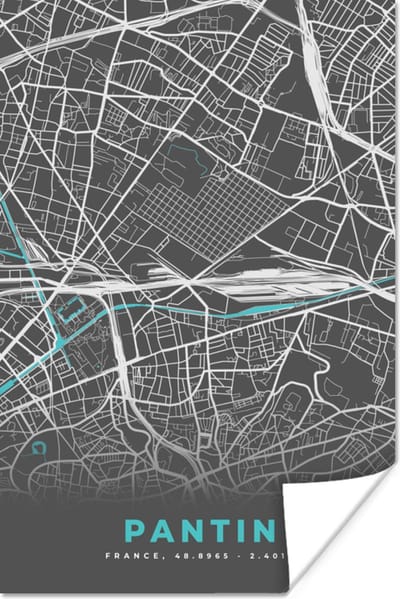 Poster Pantin - Frankrijk - Plattegrond - Stadskaart - Kaart - 120x180 cm XXL