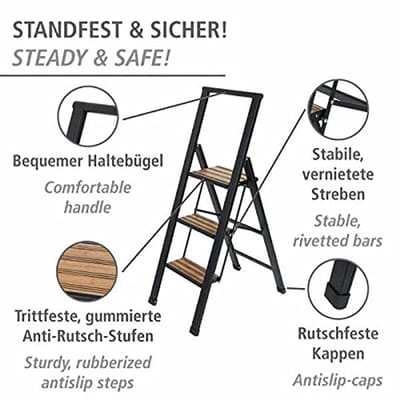 Lichte aluminium vouwladder met 3 treden en antislip XXL treden