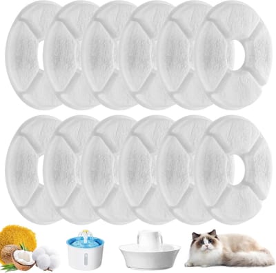 12 stuks filters voor kattenfontein, vervangingsfilter, kattenfonteinfilter, ronde kattenwaterfonteinfilters, drinkfonteinfilter voor katten en honden, waterfonteinaccessoires, kattenfonteinfilters