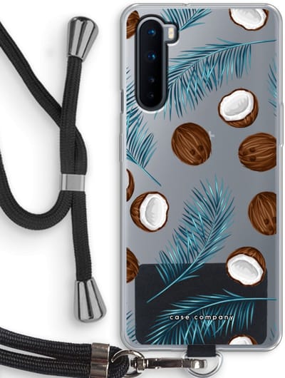 Case Company® - Hoesje met koord geschikt voor OnePlus Nord hoesje met Koord - Kokosnoot - Telefoonhoesje met Zwart Koord - Bescherming aan alle Kanten en Over de Schermrand